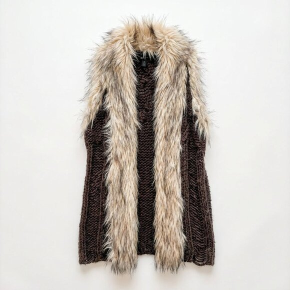 Jessica Simpson Jackets & Blazers - Jessica Simpson Faux Fur Trim Sweater Vest Brown Size XS